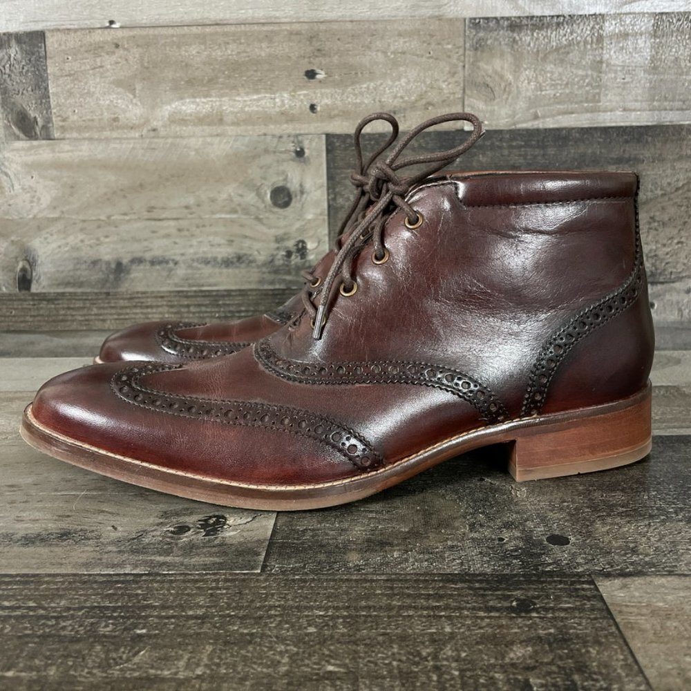 Cole Haan Liam Mens 10 Burgundy Brogue Wingtip Ankle Chukka Boots C11053 - Picture 3 of 11